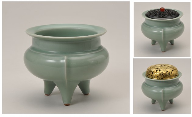 LOT.63板谷波山「青磁香爐 袴腰」 H11.5×D14.3cm 高台内に印銘「波山」 共箱 火屋二付 ¥4,000,000~¥6,000,000